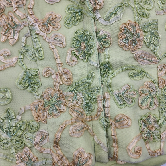 AusM Vintage Green Foral Beaded Bodice Corset Top - Picture 16 of 16